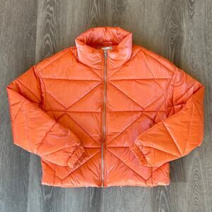 Lili Sidonio Bliss‎ Home Quilted Puffer Jacket Cropped Orange Small
